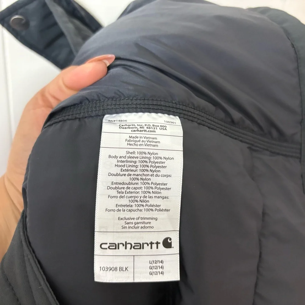 Carhartt Rain Defender Utility Coat Black Hooded Jacket Womens L Relaxed Fit - Picture 13 of 14